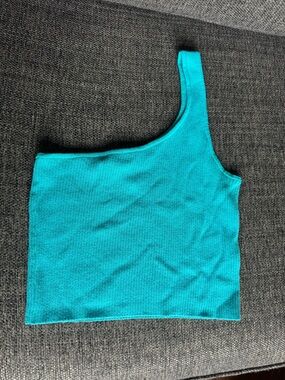 Divided Teal One-Shoulder Crop Top